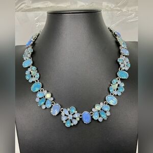 NWT Talbots Shades of Blue Rhinestone Statement Necklace 16"